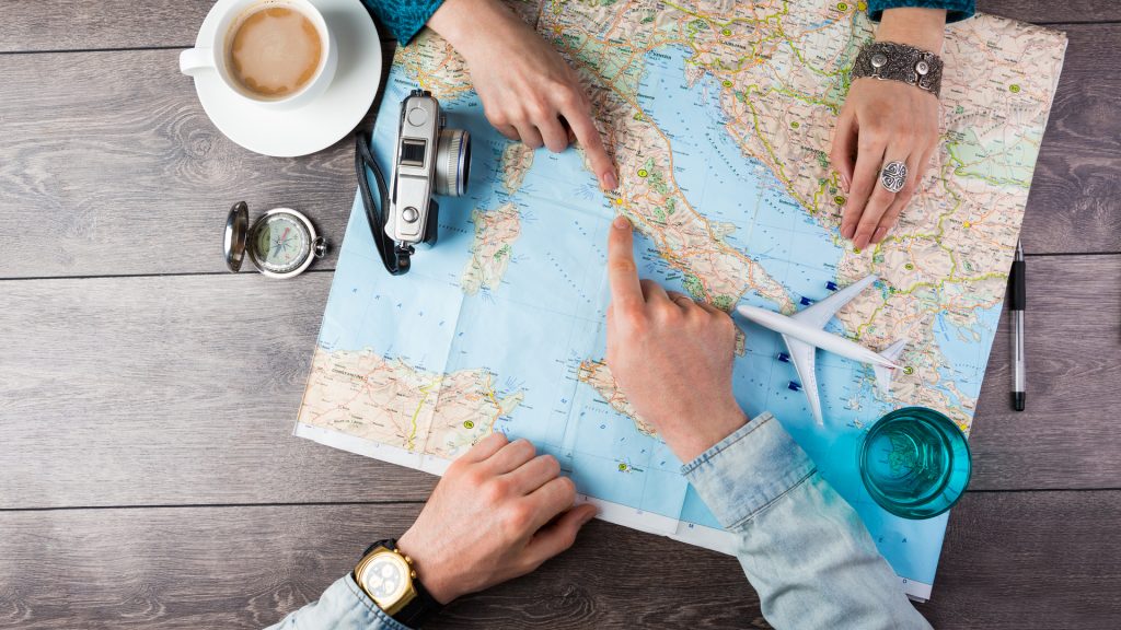 planning travels on world map