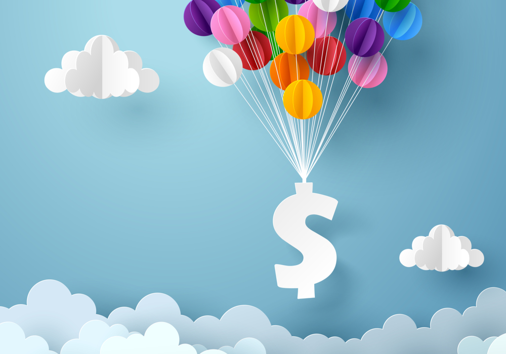 dollar icon being lifted by balloon